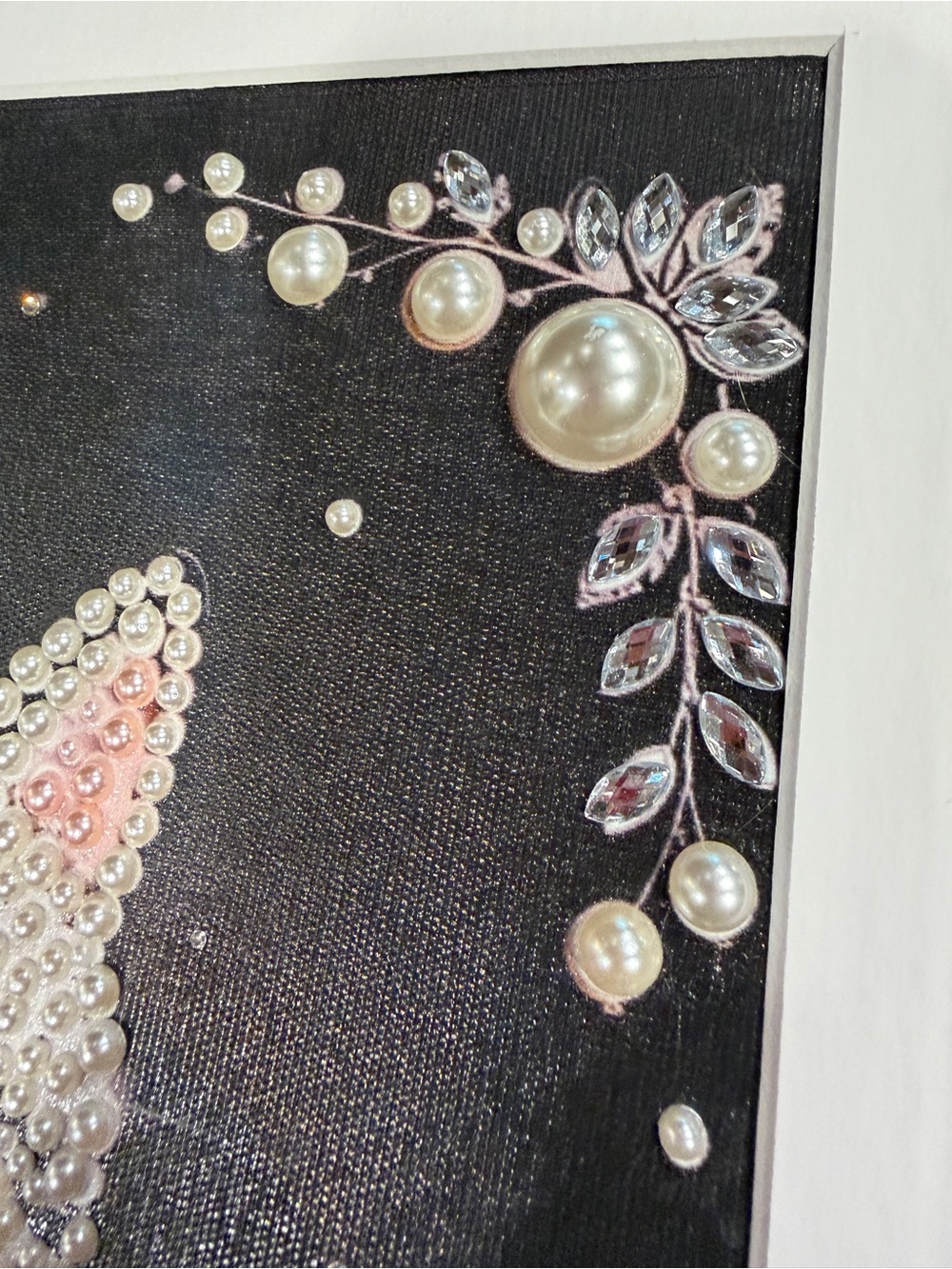 Framed Pearl Cat Wall Art | Crystal Embellished Mixed Media | 18” x 14” - Picture 9 of 10